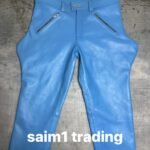 Leather Blue bagi jeans cross poket