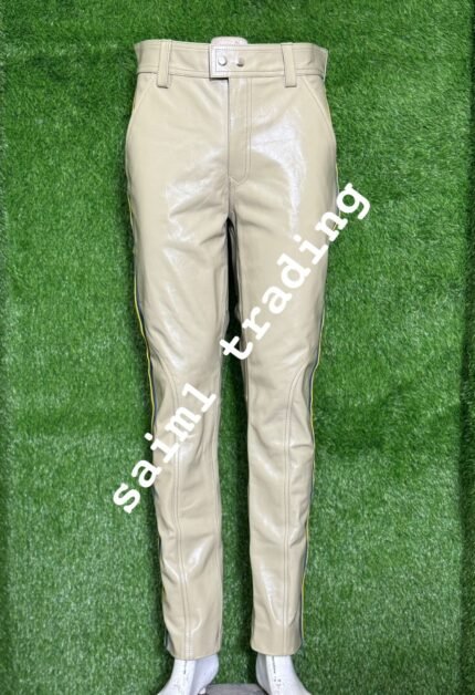 Khaki  jeans with yelow side line