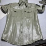 Khaki half sleeve Leather Shirt police style