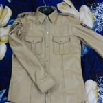 khaki full sleeve Leather Shirt police batch