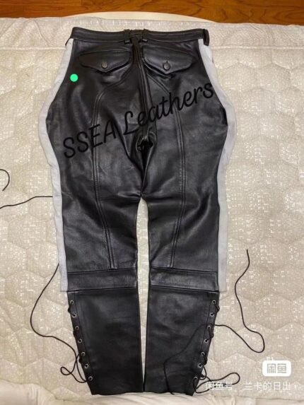 Leather Black truser lesses with white line