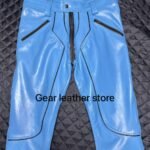 Leather Blue jeans cross poket