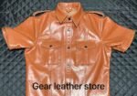 Brown Half sleeve Leather Shirts - Image 2