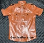 Brown Half sleeve Leather Shirts