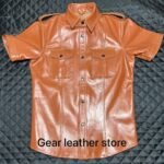 Brown Half sleeve Leather Shirts