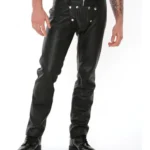 Men's Real Leather Bikers Pants , Leather Pants With Detachable Front Pouch
