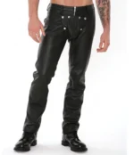 Men's Real Leather Bikers Pants , Leather Pants With Detachable Front Pouch